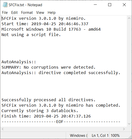 SFCFix will open a log file called SFCFix.txt giving technical details on any problems which were found.